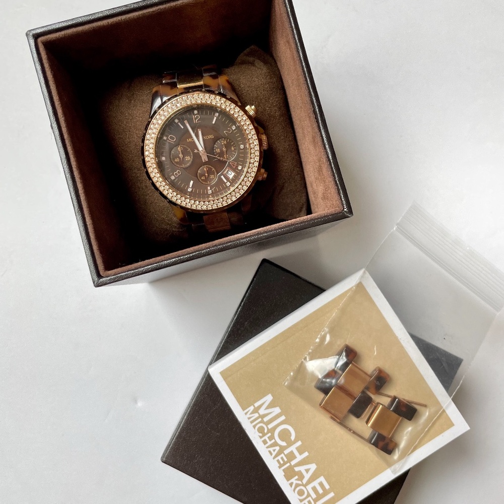 MICHAEL Michael Kors tortoise/gold tone watch